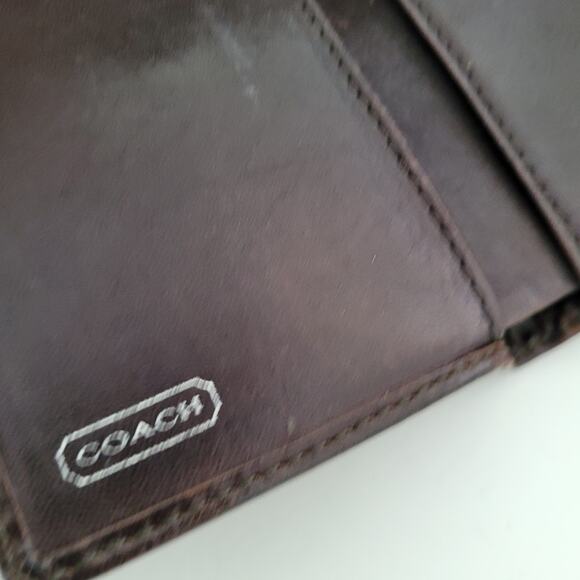 COACH Vtg Card Bill Holder Brown Small Small Mini Wallet Geniue Leather Canvas - Picture 4 of 10